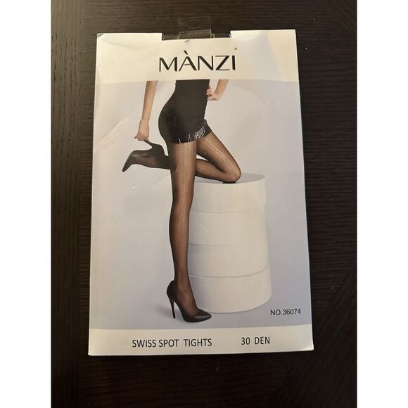 Manzi Swiss Spot Tights Nylons Sheer Full Length Size S/M Black New In Plastic - Picture 1 of 7